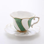 Scallop Style Tea Cup with Classic Handle and Saucer Set Green