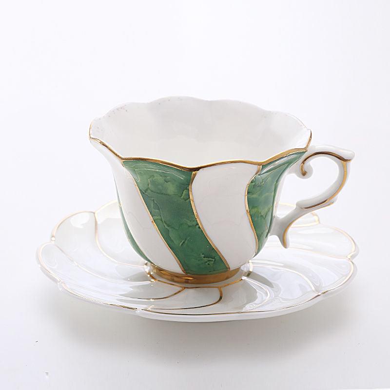 Scallop Style Tea Cup with Classic Handle and Saucer Set - MAIA HOMES