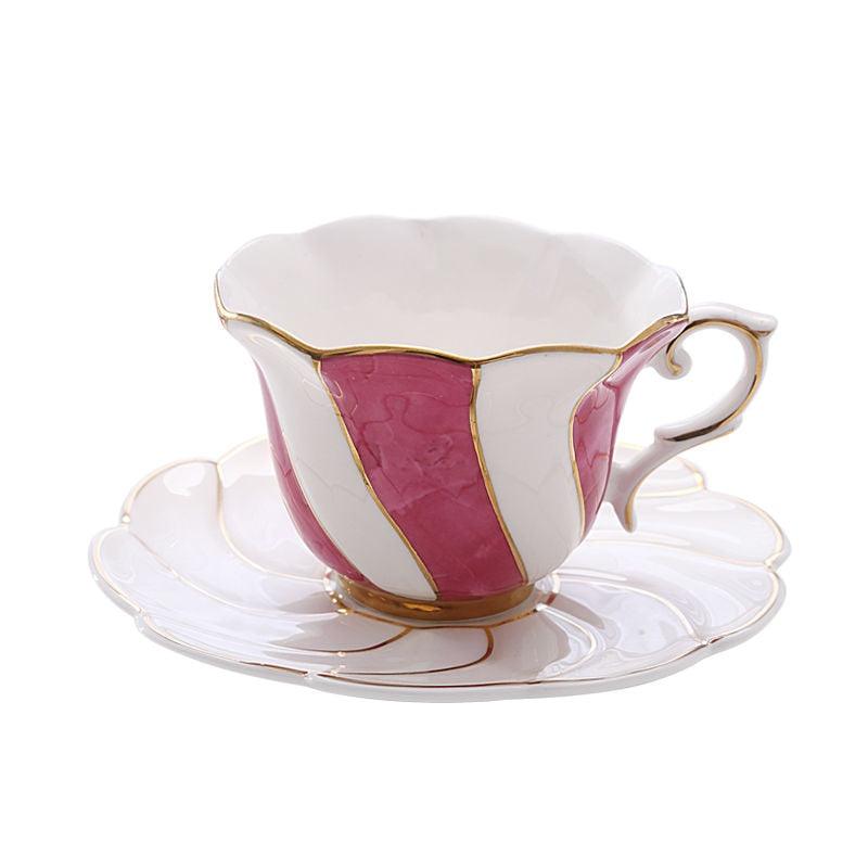 Scallop Style Tea Cup with Classic Handle and Saucer Set