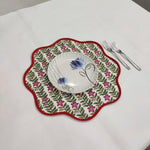 Scalloped Green and Red Floral Cotton Placemats