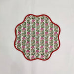 Scalloped Green and Red Floral Cotton Placemats