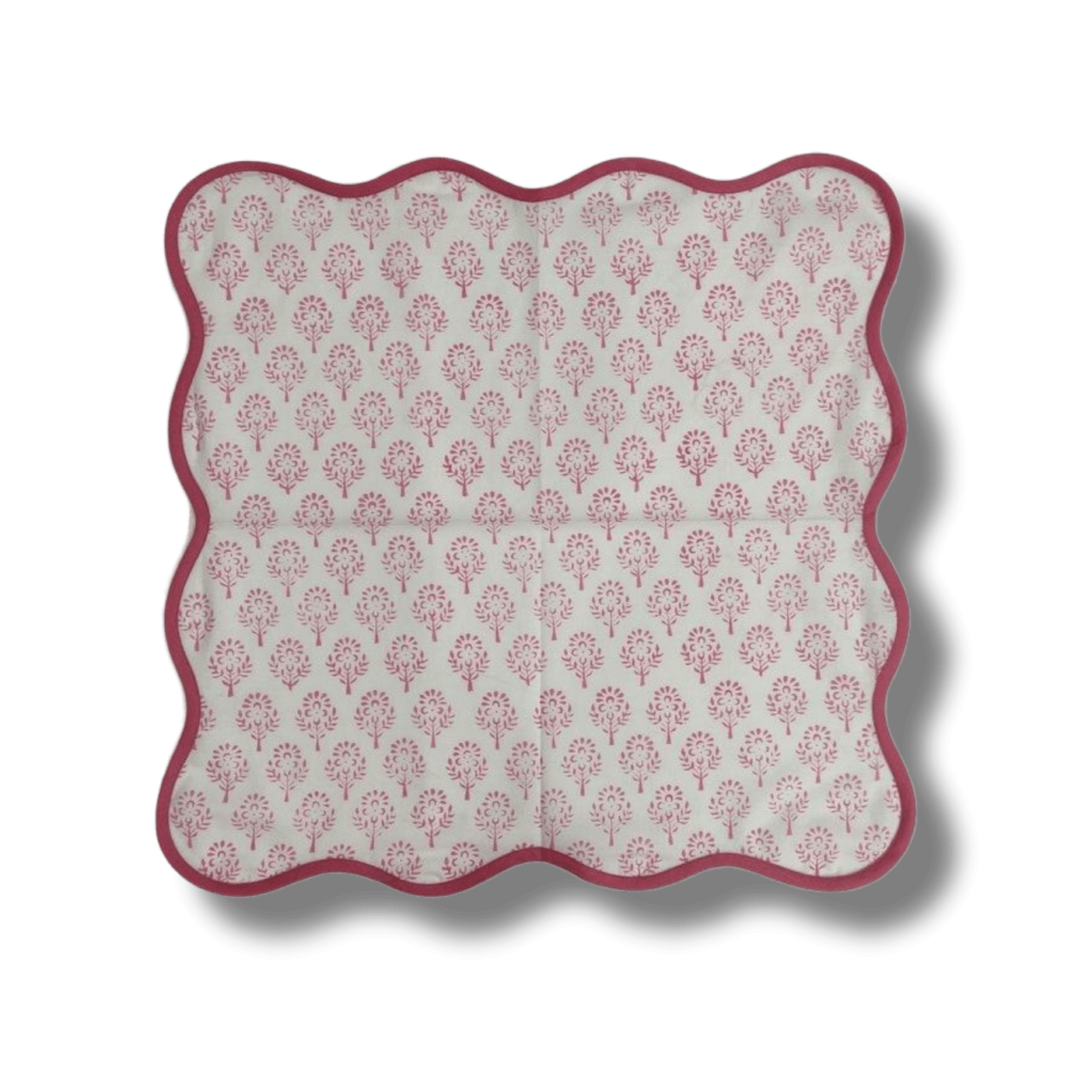 Scalloped Pink Floral Block Print Cotton Napkins