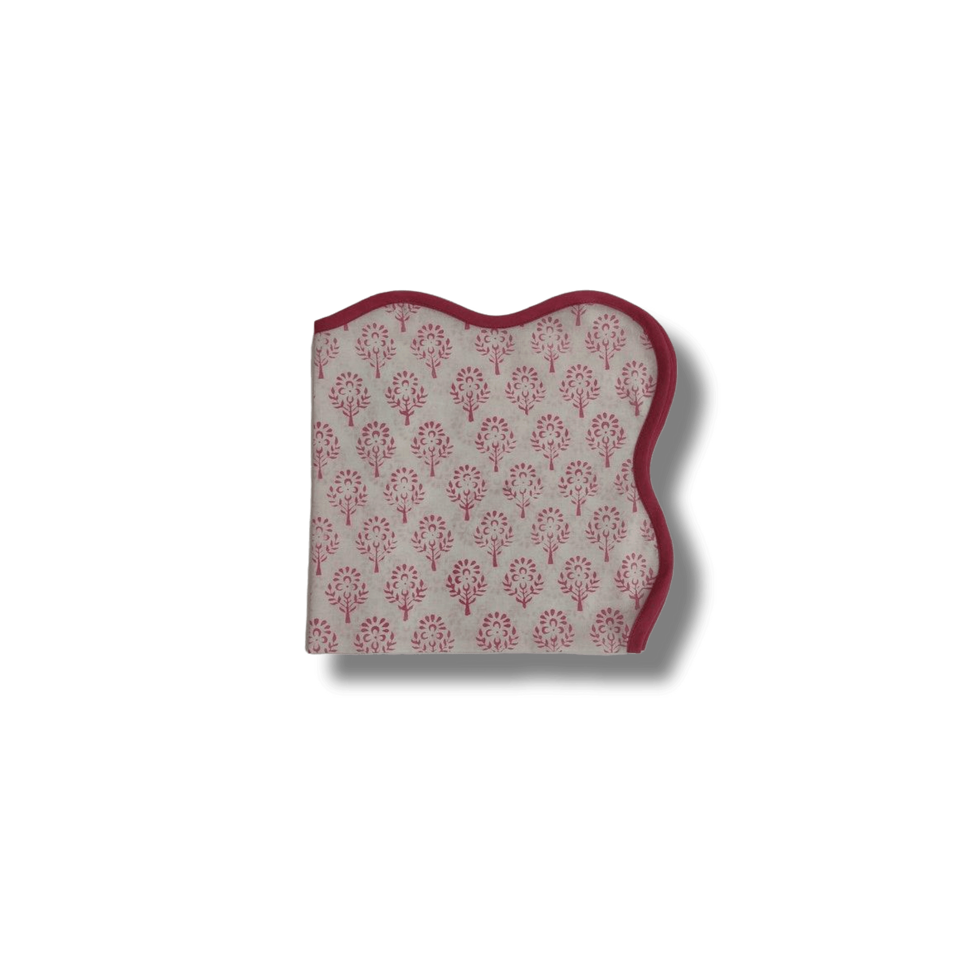 Scalloped Pink Floral Block Print Cotton Napkins - MAIA HOMES