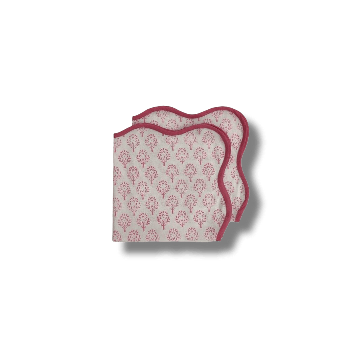 Scalloped Pink Floral Block Print Cotton Napkins