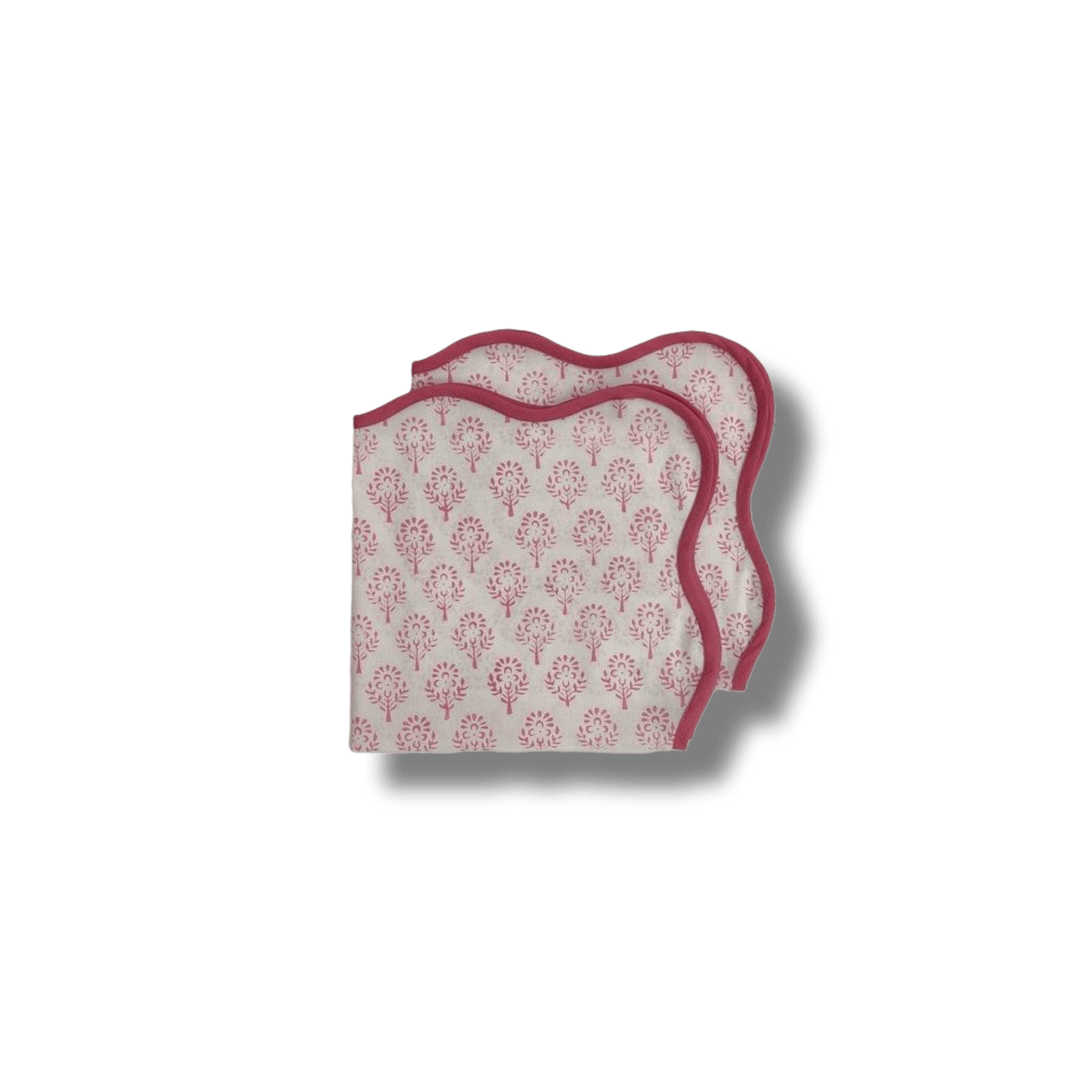 Scalloped Pink Floral Block Print Cotton Napkins