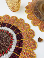 Scalloped Round Beaded Placemat - Pumpkin