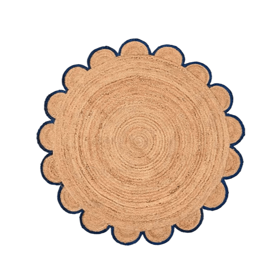 Scalloped Round Jute Rug - Black Trim