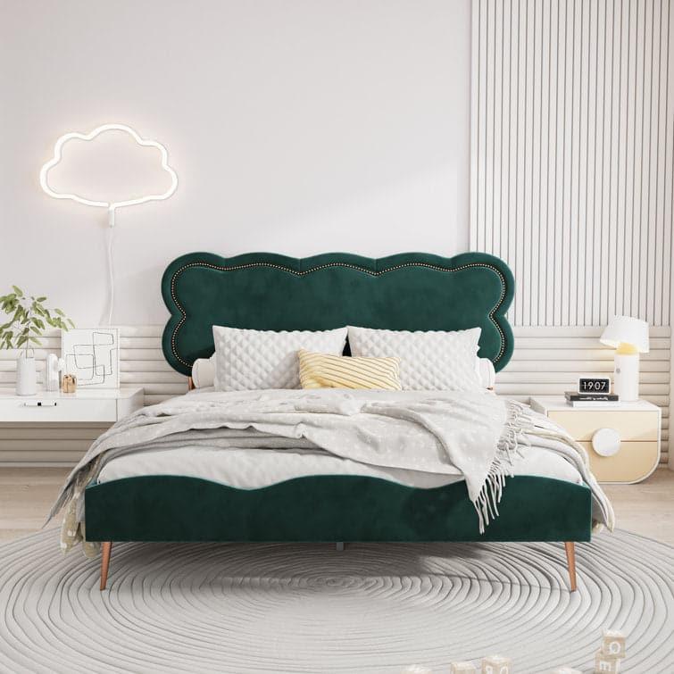 Scalloped Velvet Tufted Upholstered Platform Bed