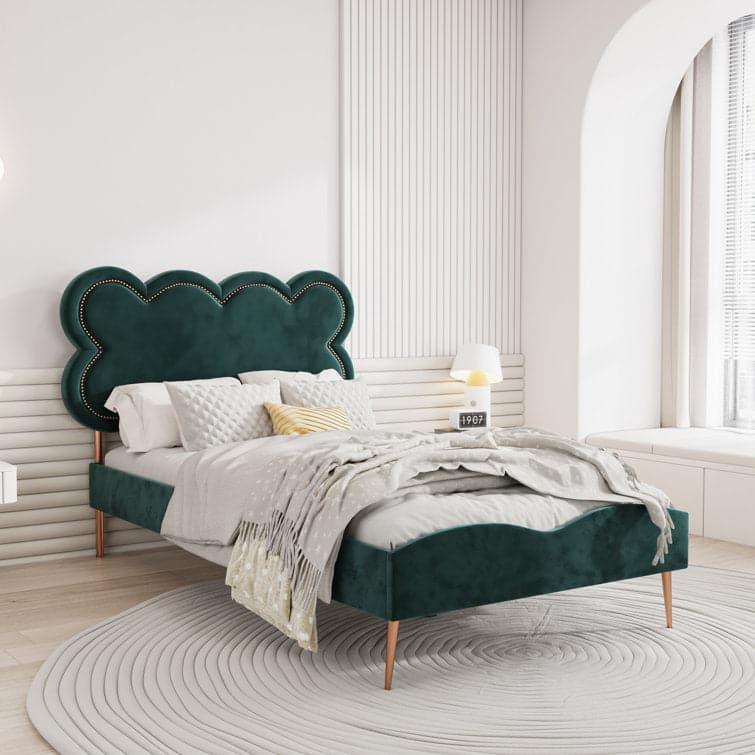 Scalloped Velvet Tufted Upholstered Platform Bed