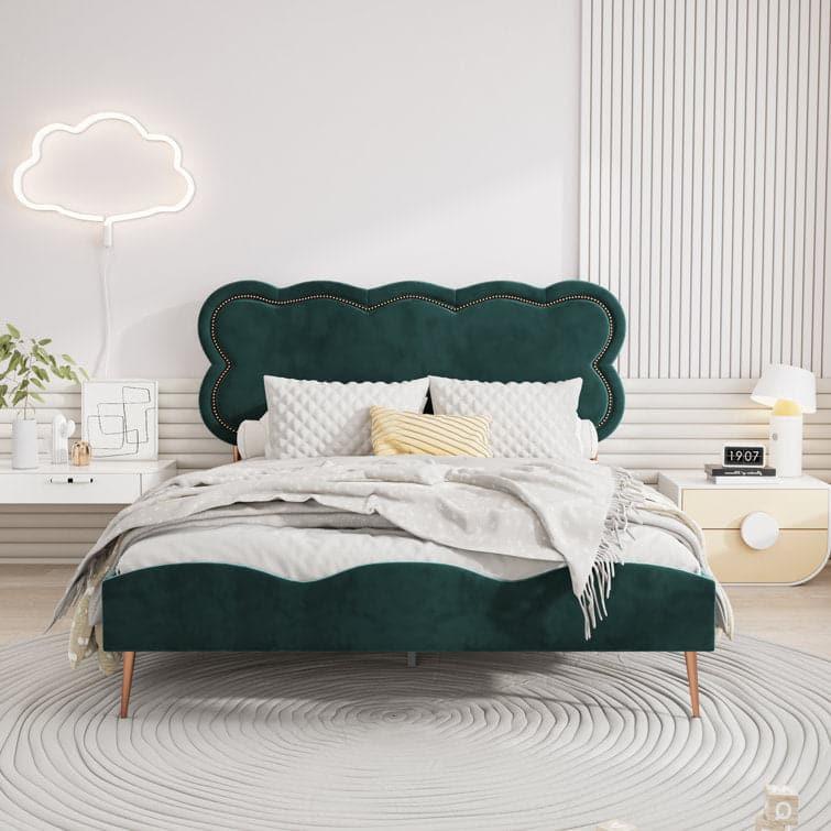 Scalloped Velvet Tufted Upholstered Platform Bed