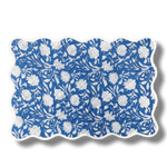 Scalloped White Floral Blue Cotton Placemat Set