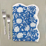 Scalloped White Floral Blue Cotton Placemat Set