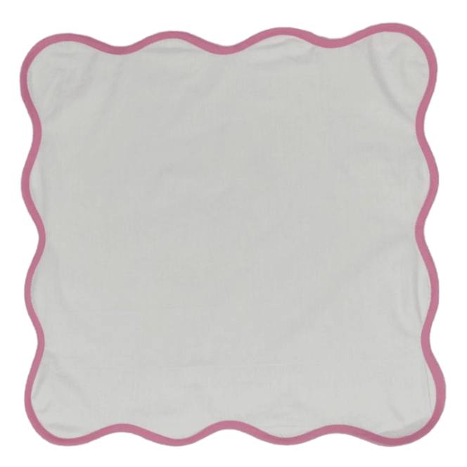 Scalloped White Square Cotton Napkins Light Pink