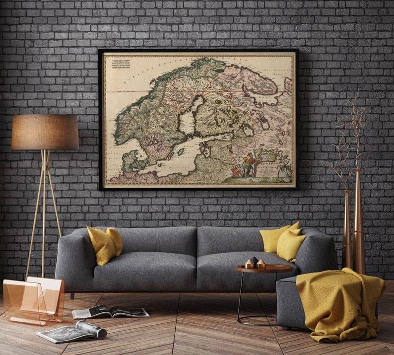 Scandinavia Map Wall Print| 1680 Scandinavia Map