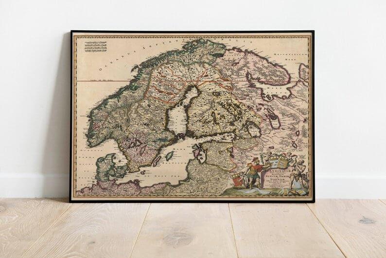 Scandinavia Map Wall Print| 1680 Scandinavia Map