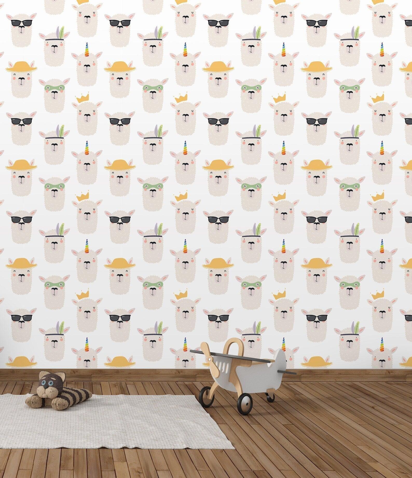 Scandinavian Cartoon Llama Face Wallpaper