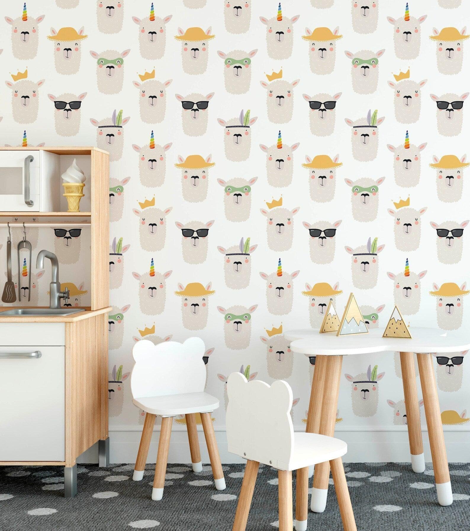 Scandinavian Cartoon Llama Face Wallpaper