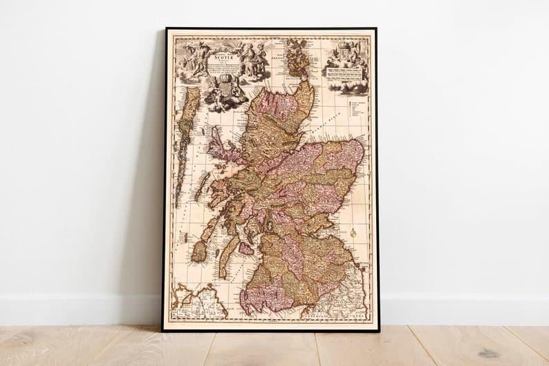 Scotland Map Wall Print| 1680 Scotland Map