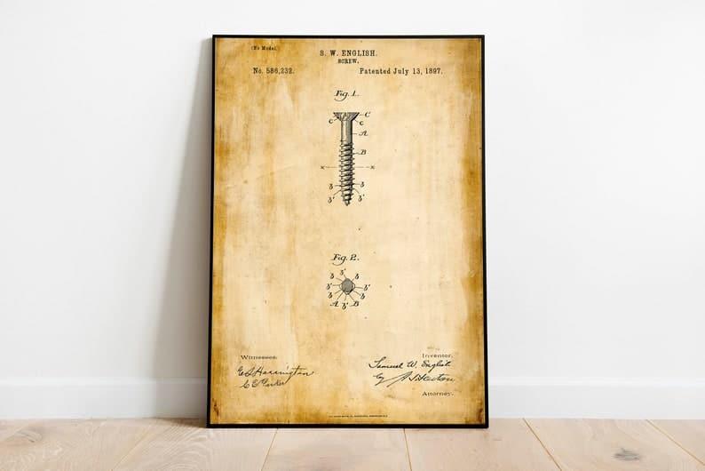 Screw Patent Print| Framed Art Print