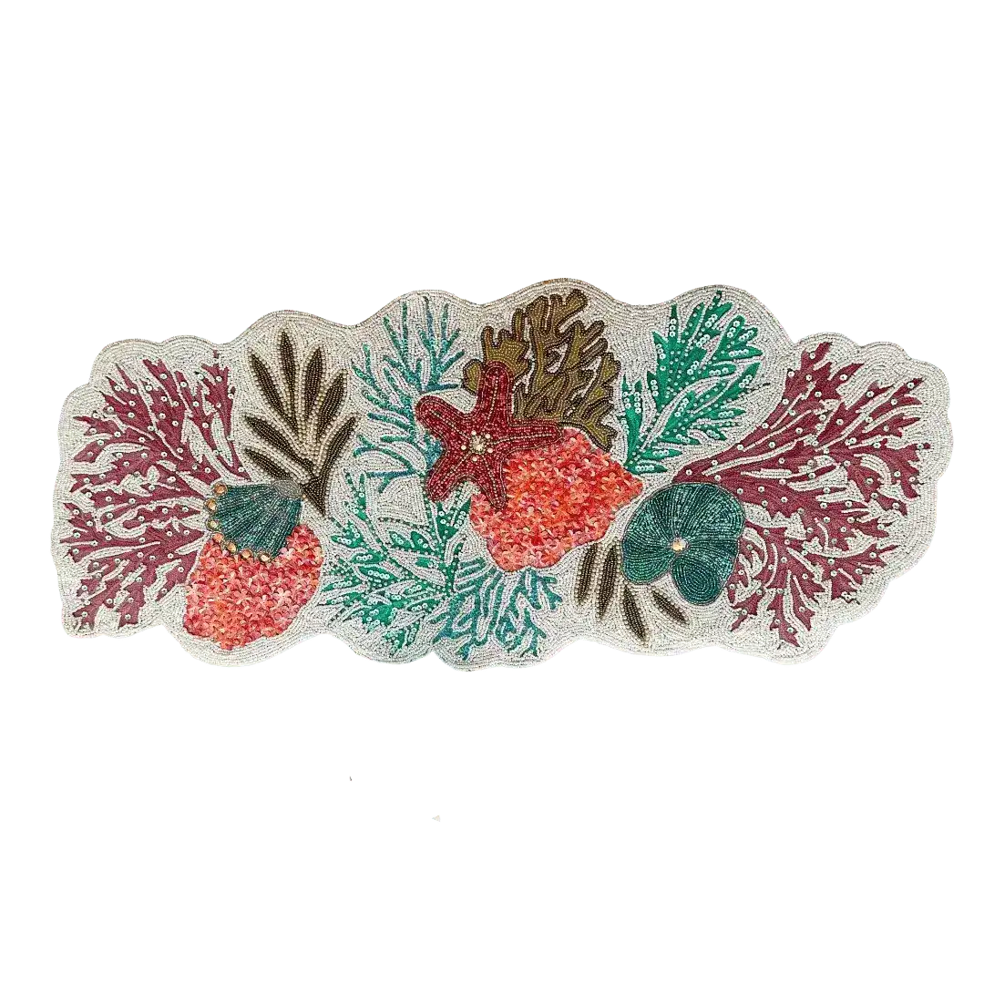 Sea Coral Beaded Table Runner - White