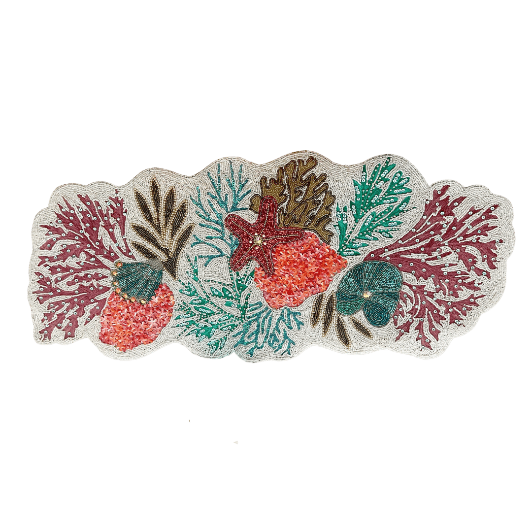 Sea Coral Beaded Table Runner - White