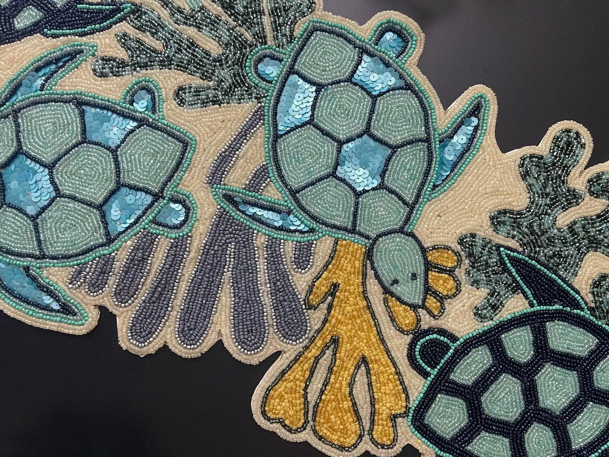 Sea turtle and Coral Coastal Beaded Table Runner