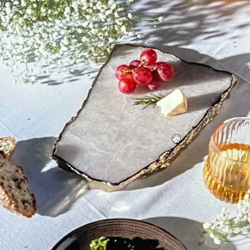 Serein Decor Agate Cheese Board with Gold Trim