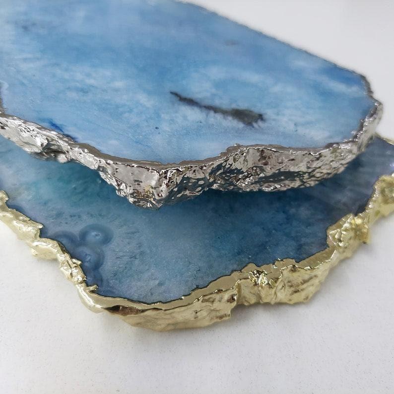 Serein Decor Blue Agate Cheese Board with Gold Trim - MAIA HOMES