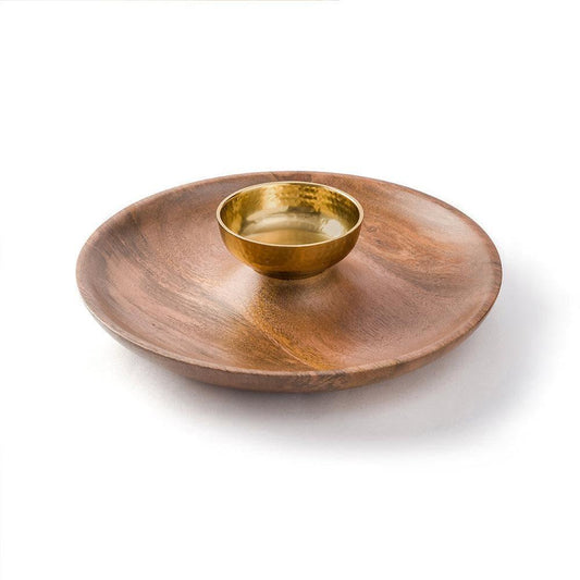 Serein Decor Brass Wooden Chip N’ Dip Platter - MAIA HOMES