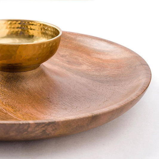 Serein Decor Brass Wooden Chip N’ Dip Platter - MAIA HOMES