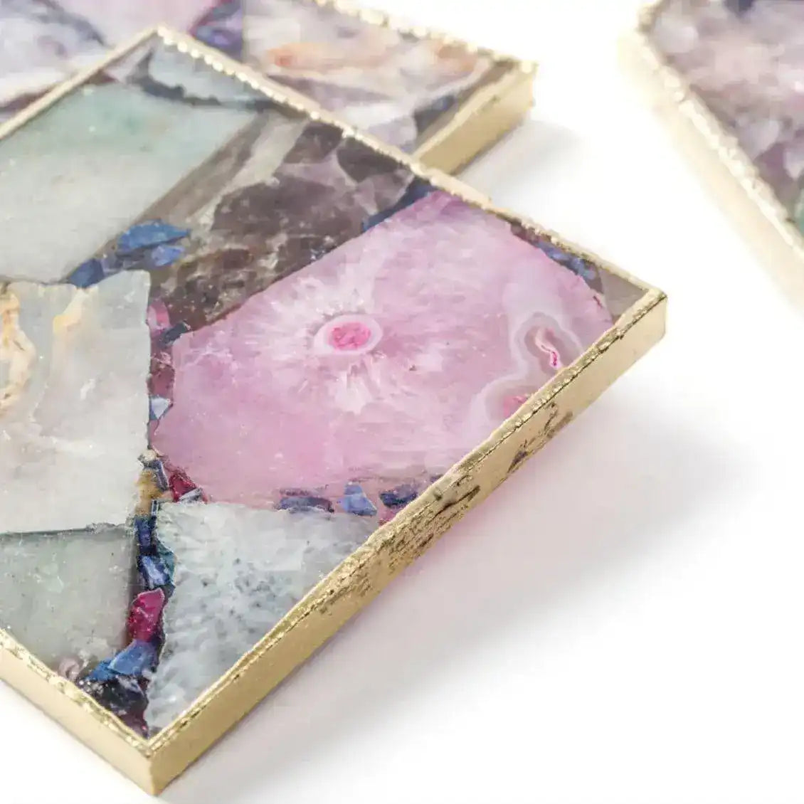 Serein Decor Gold Trim Agate Crystal Geode Coasters - Set of 4