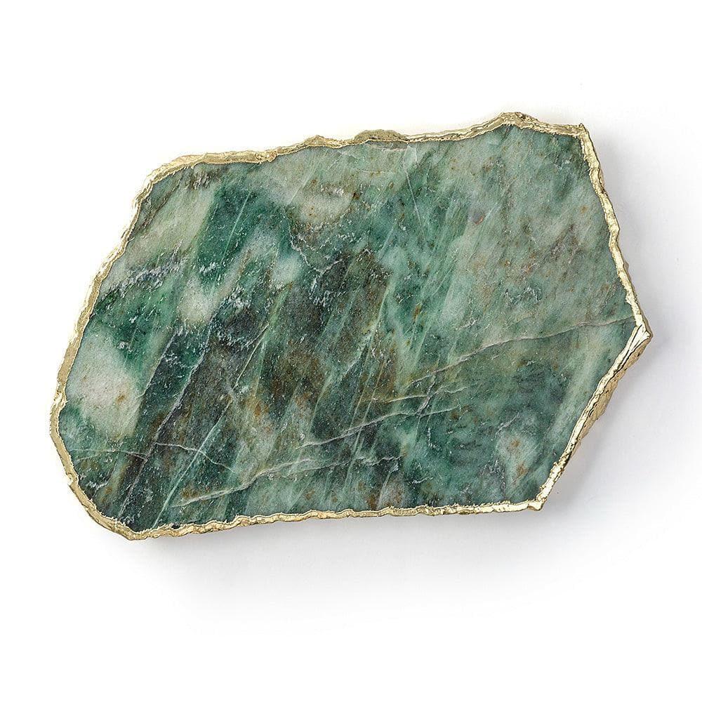 Serein Decor Green Aventurine Agate Cheese Board with Gold Trim