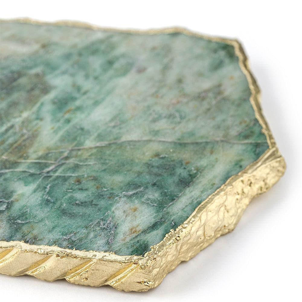 Serein Decor Green Aventurine Agate Cheese Board with Gold Trim - MAIA HOMES