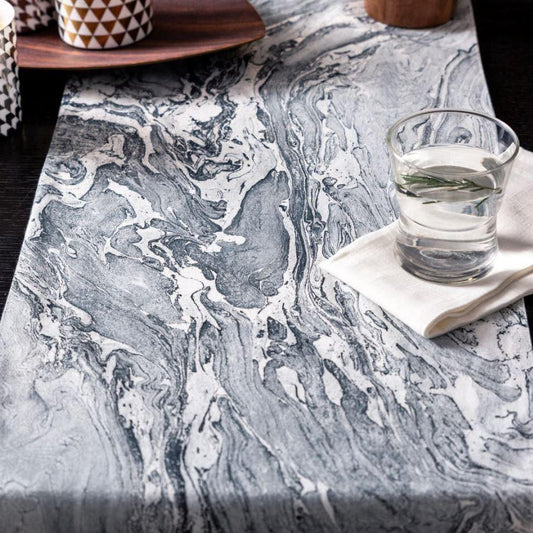 Serein Decor Marble Print Table Runner - Gray - MAIA HOMES
