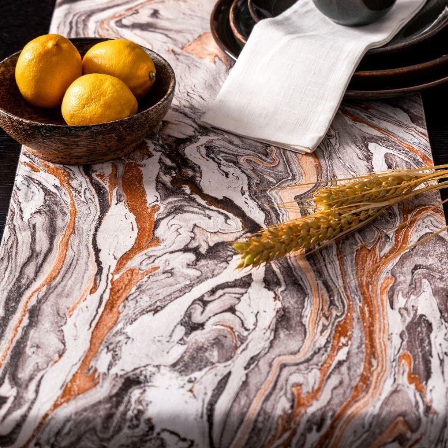 Serein Decor Marble Print Table Runner - Orange - MAIA HOMES