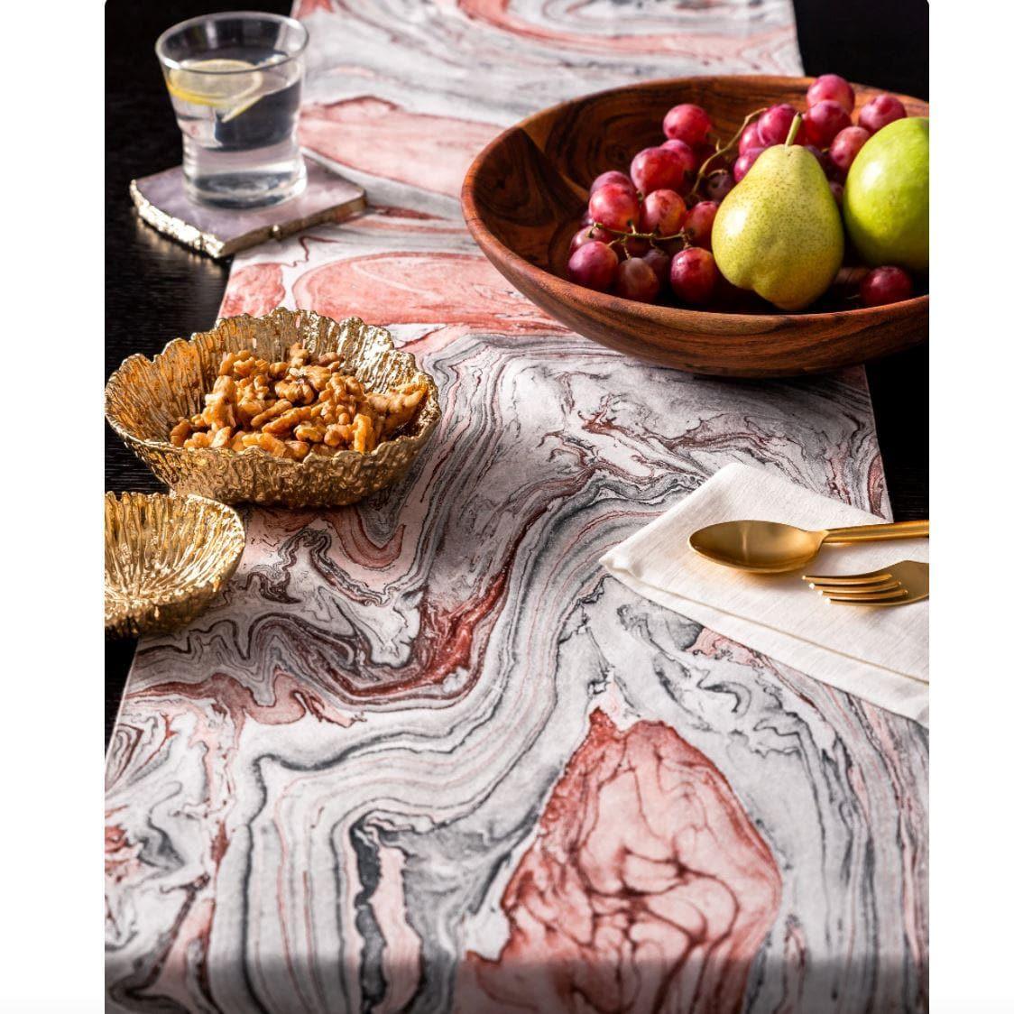 Serein Decor Marble Print Table Runner - Pink - MAIA HOMES