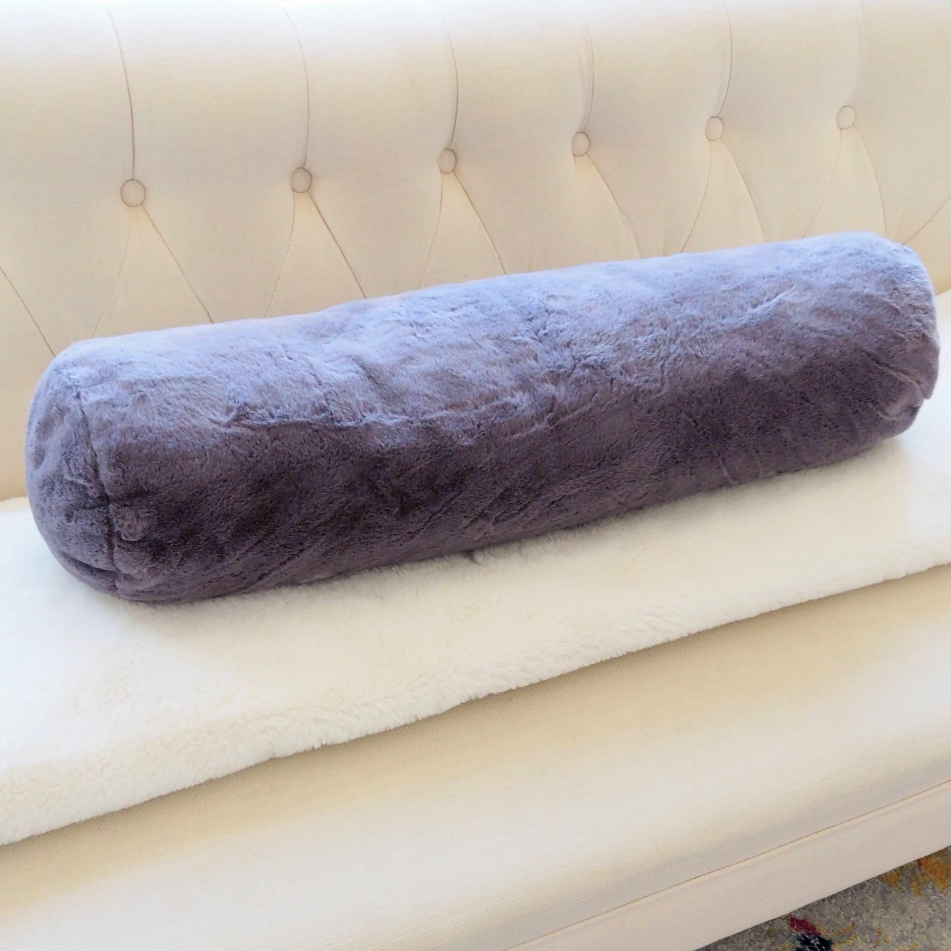 Set of 2 Faux Fur Bolster Pillows with Adjustable Insert - 8" x 30" - MAIA HOMES