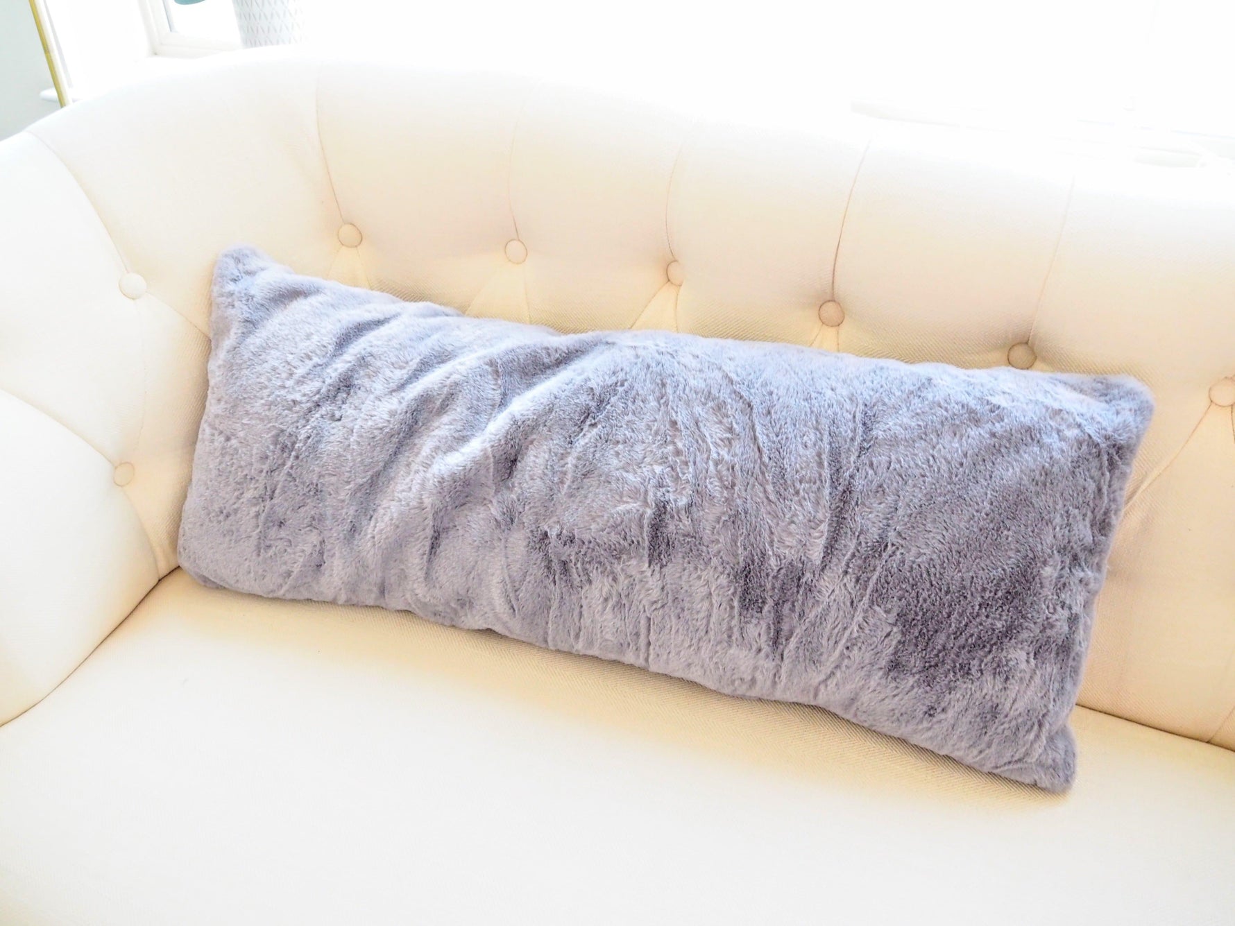 Set of 2 Faux Fur Lumbar Pillows with Adjustable Insert - 14" x 34"