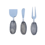 Set of 3 Agate Clear Quartz Cheese Knives Spreaders