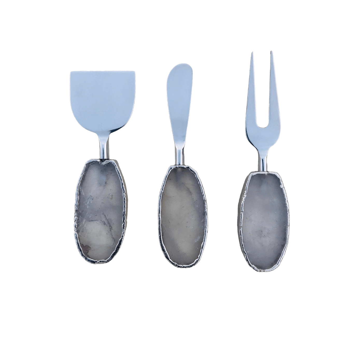 Set of 3 Agate Clear Quartz Cheese Knives Spreaders