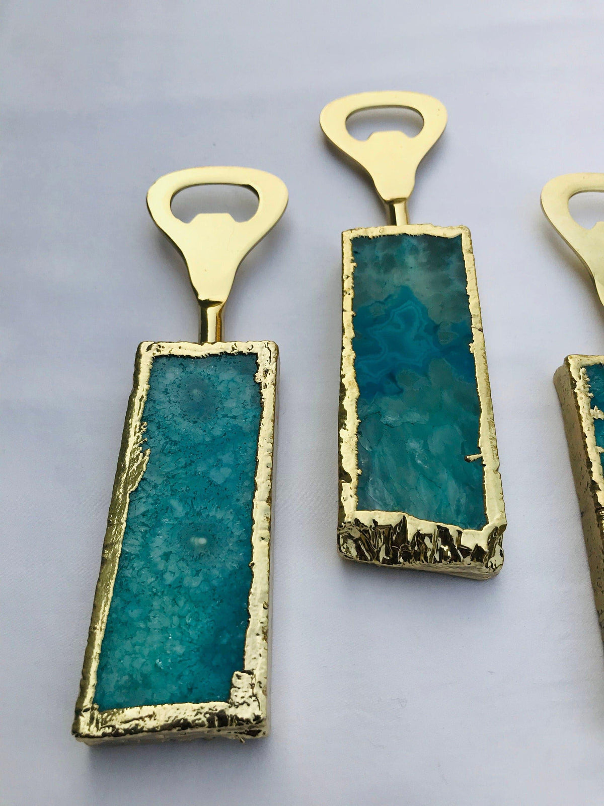 Set of 3 Aqua Agate Bottle Opener