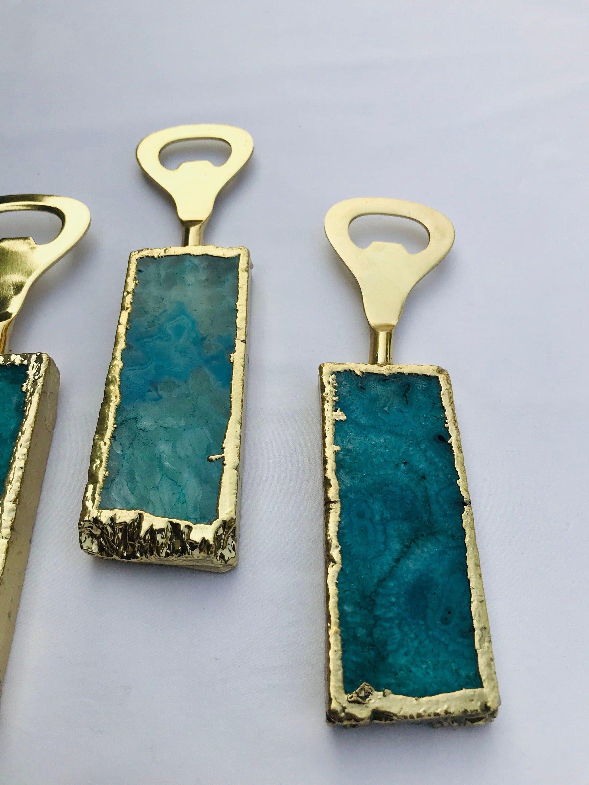 Set of 3 Aqua Agate Bottle Opener