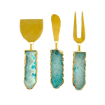 Set of 3 Aqua Agate Cheese Knives Spreaders