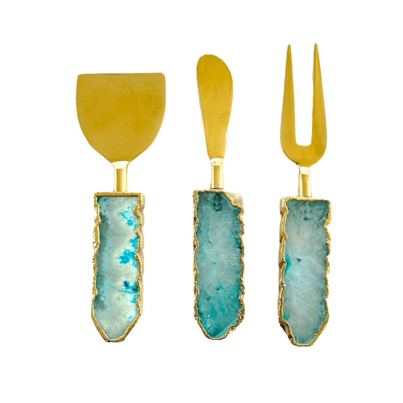 Set of 3 Aqua Agate Cheese Knives Spreaders