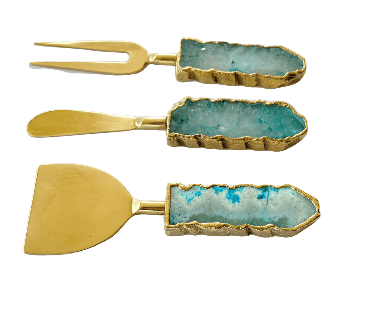 Set of 3 Aqua Agate Cheese Knives Spreaders