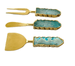 Set of 3 Aqua Agate Cheese Knives Spreaders