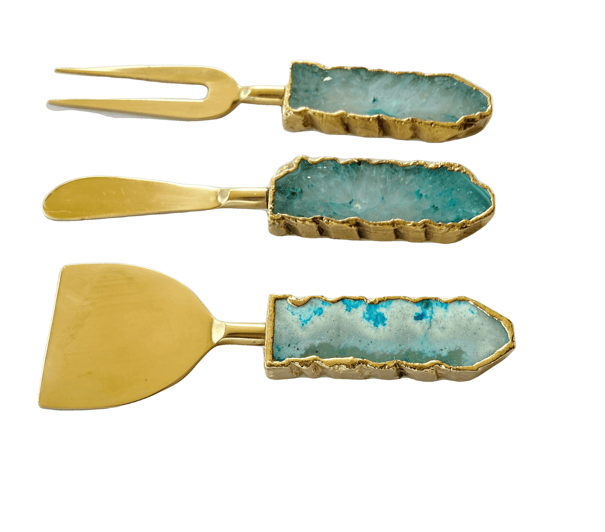 Set of 3 Aqua Agate Cheese Knives Spreaders