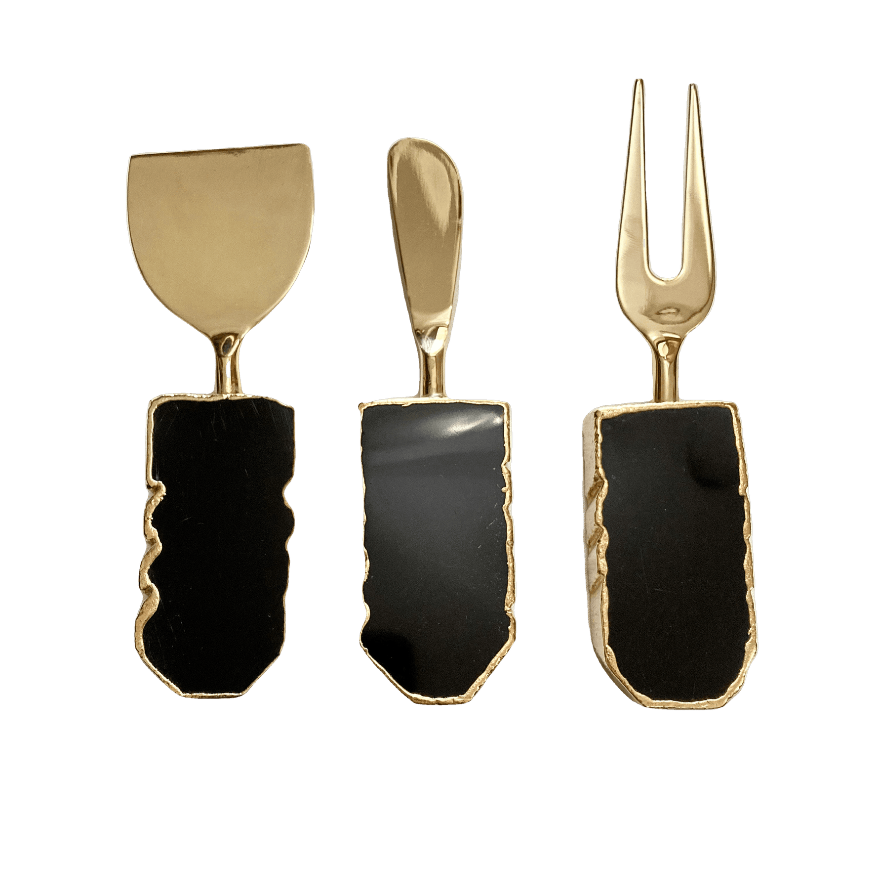 Set of 3 Black Agate Cheese Knives Spreaders Rose Gold finish