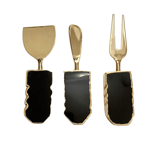 Set of 3 Black Agate Cheese Knives Spreaders - MAIA HOMES