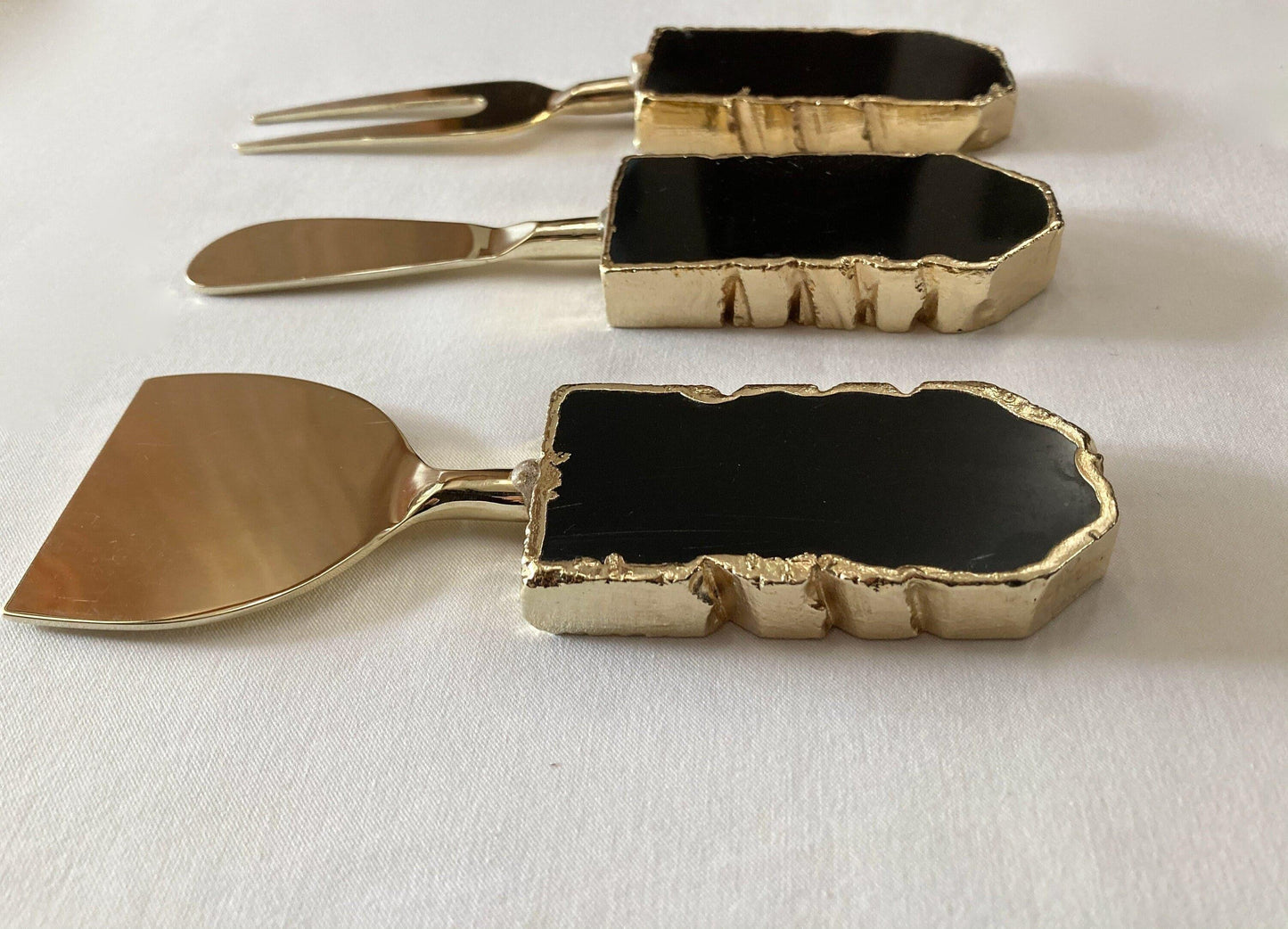 Set of 3 Black Agate Cheese Knives Spreaders